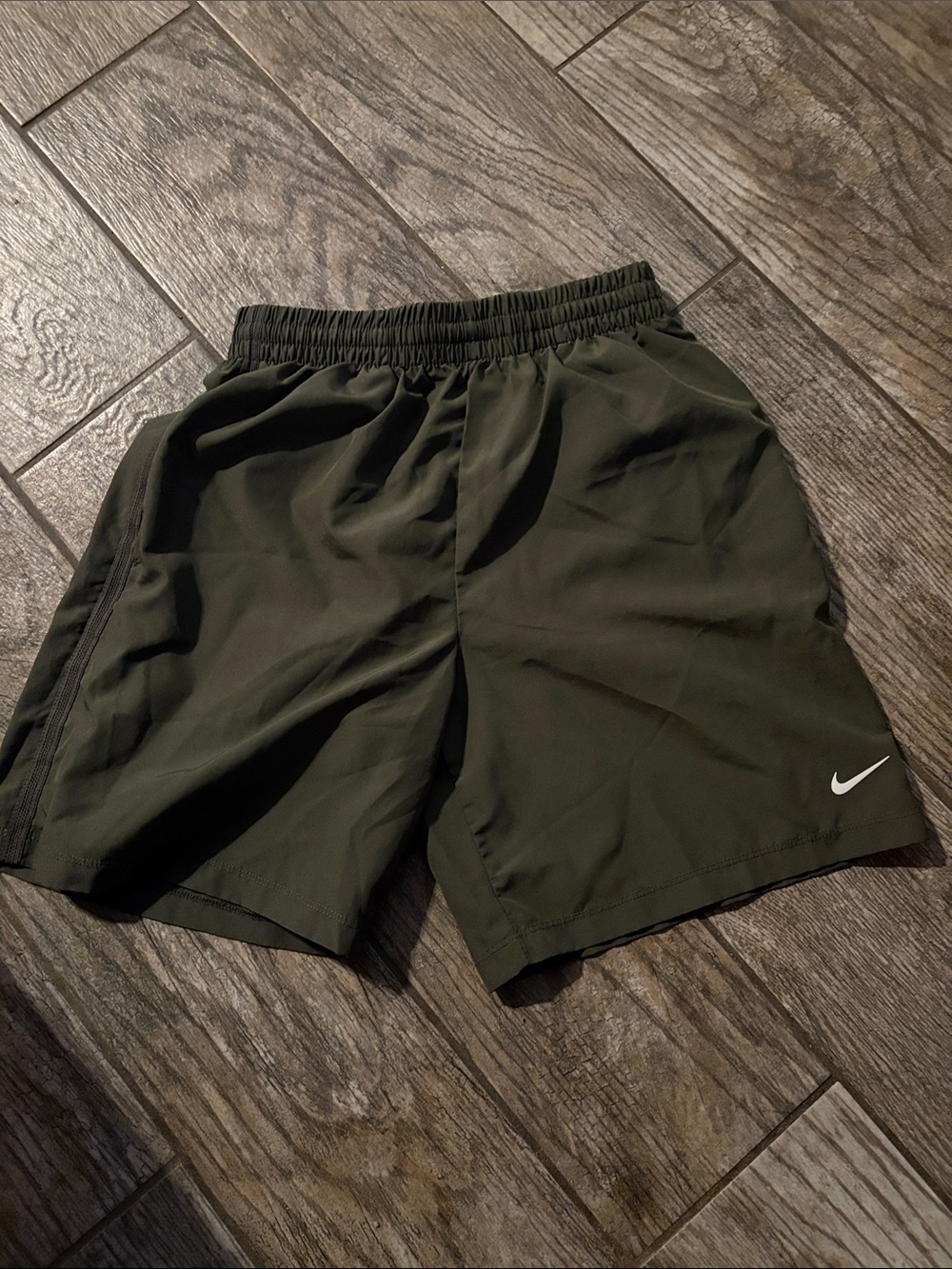 Nike Boys Dark Olive Green Athletic Shorts with Swoosh
